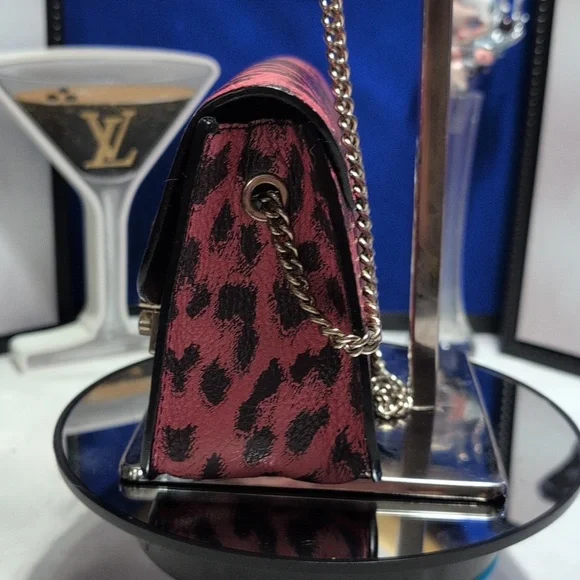 Furla Julia Mini Pink And Black Leopard Printed Leather Clutch/Crossbody 🔥 - Picture 7 of 14